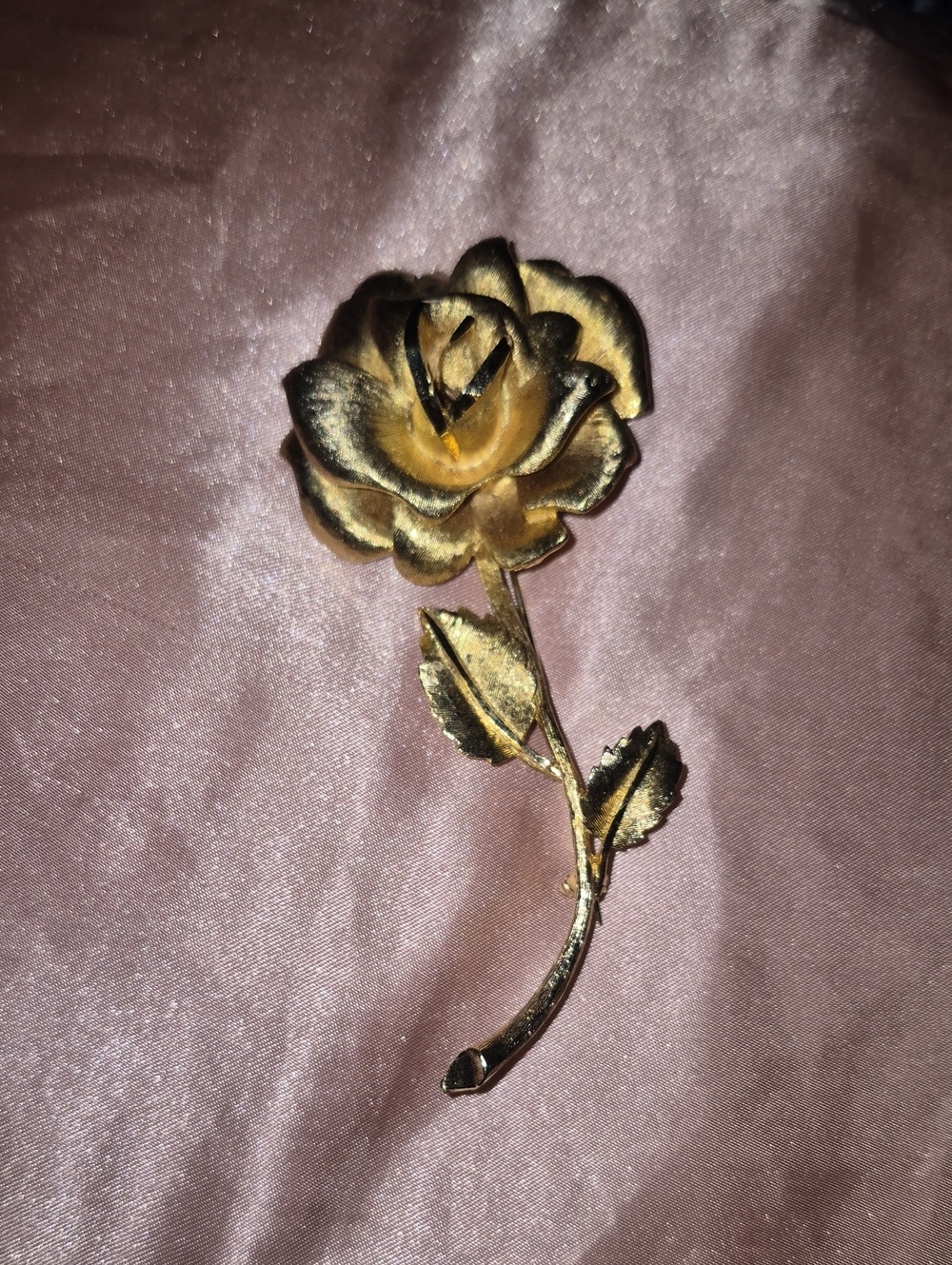Vintage Gold Tone Rose Brooch 4"
